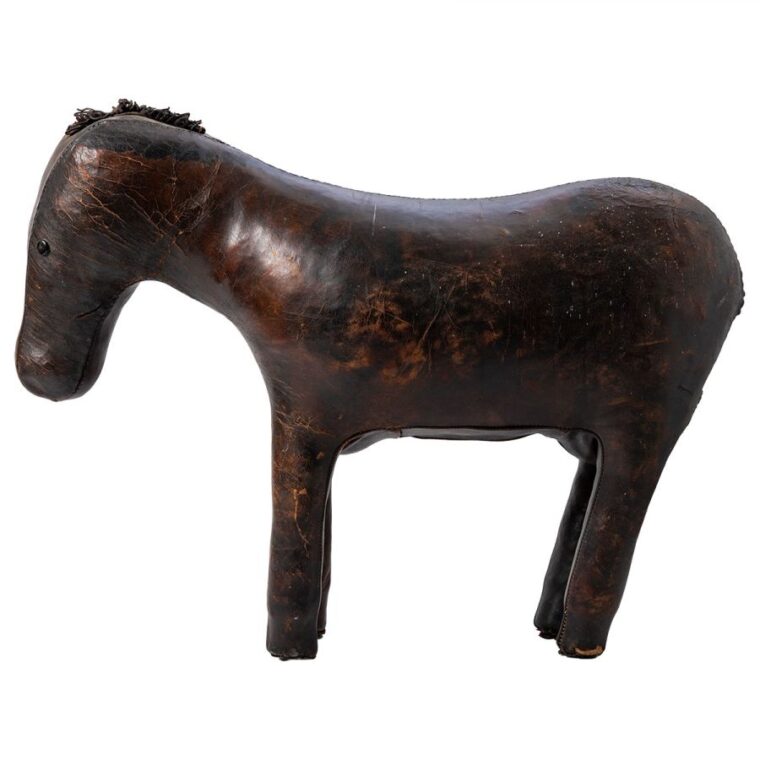 Antique English Leather Horse Footstool - Image 2