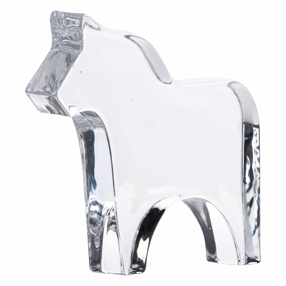 Close-up of a vintage glass horse sculpture, showcasing its intricate details and smooth finish.