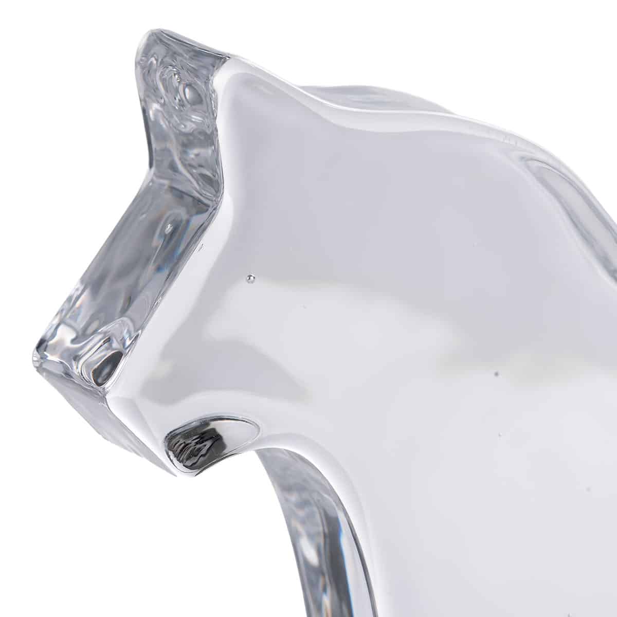 Close-up of vintage glass horse sculpture, showcasing intricate details and elegant curves.