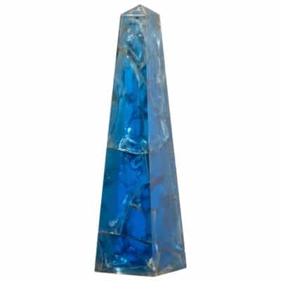 Vintage French Cracked Ice Blue Lucite Obelisk