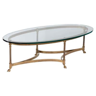 Vintage Mid-Century Oval Brass and Glass Coffee Table