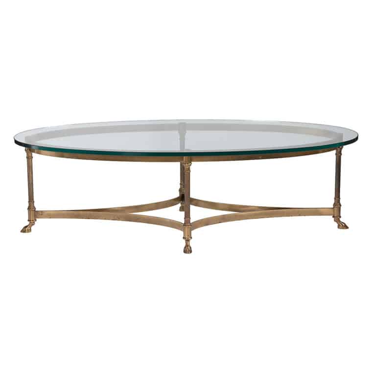 Vintage Mid-Century Oval Brass and Glass Coffee Table - Image 2