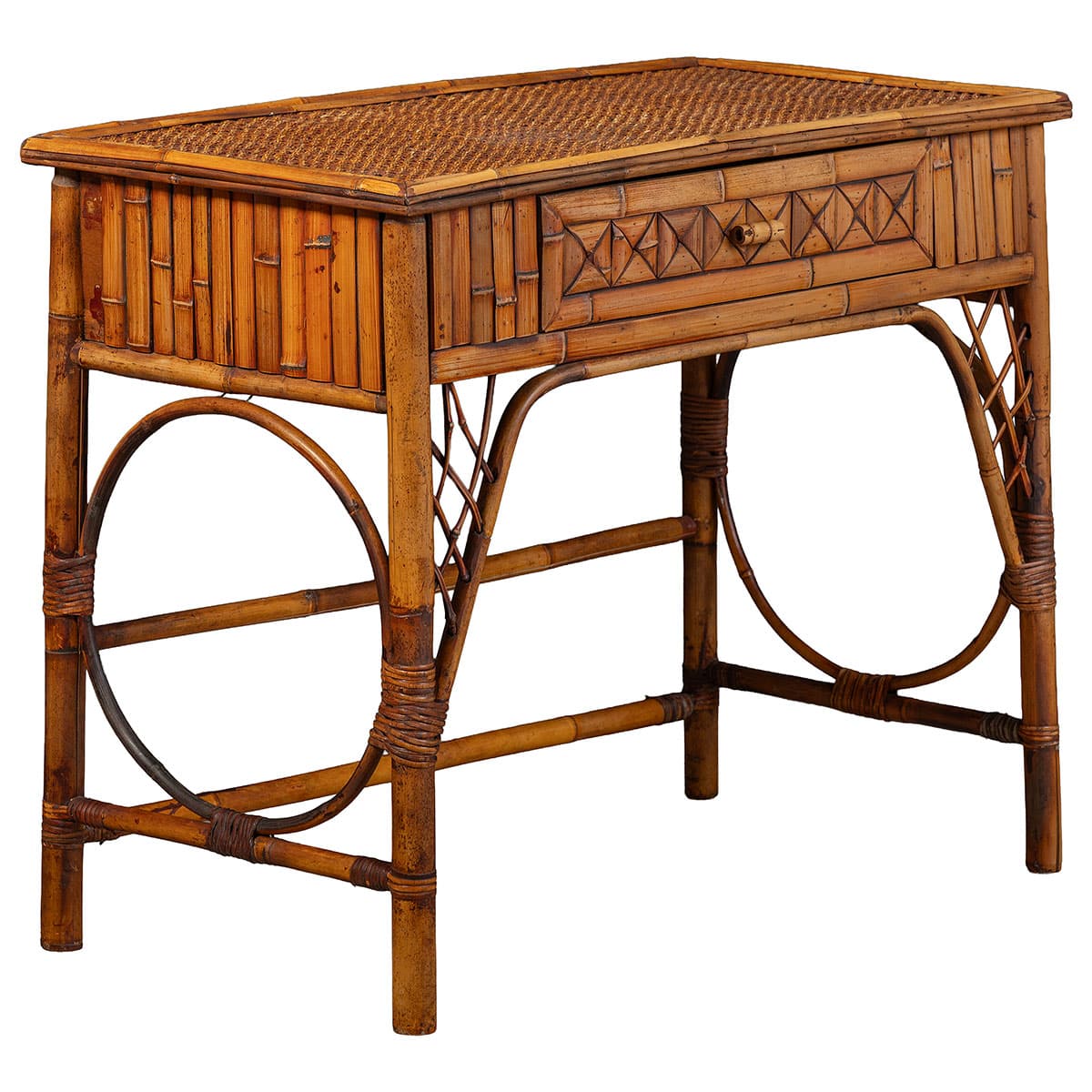 Vintage French Bamboo and Rattan Console