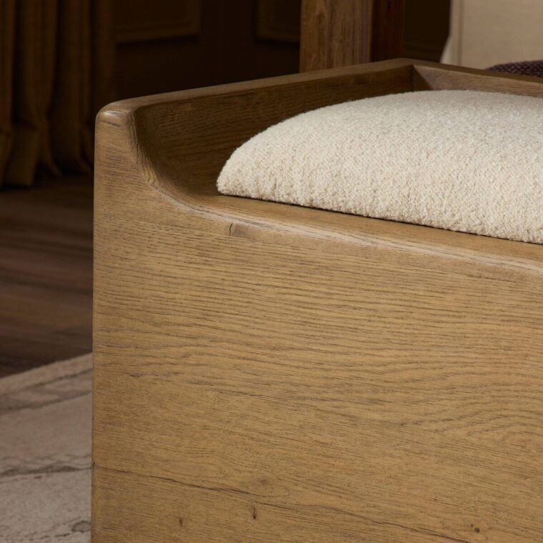 Oak Storage Bench with Upholstered Lift Up Top - Image 14