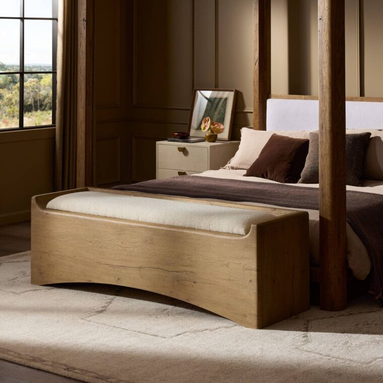 Oak Storage Bench with Upholstered Lift Up Top - Image 15
