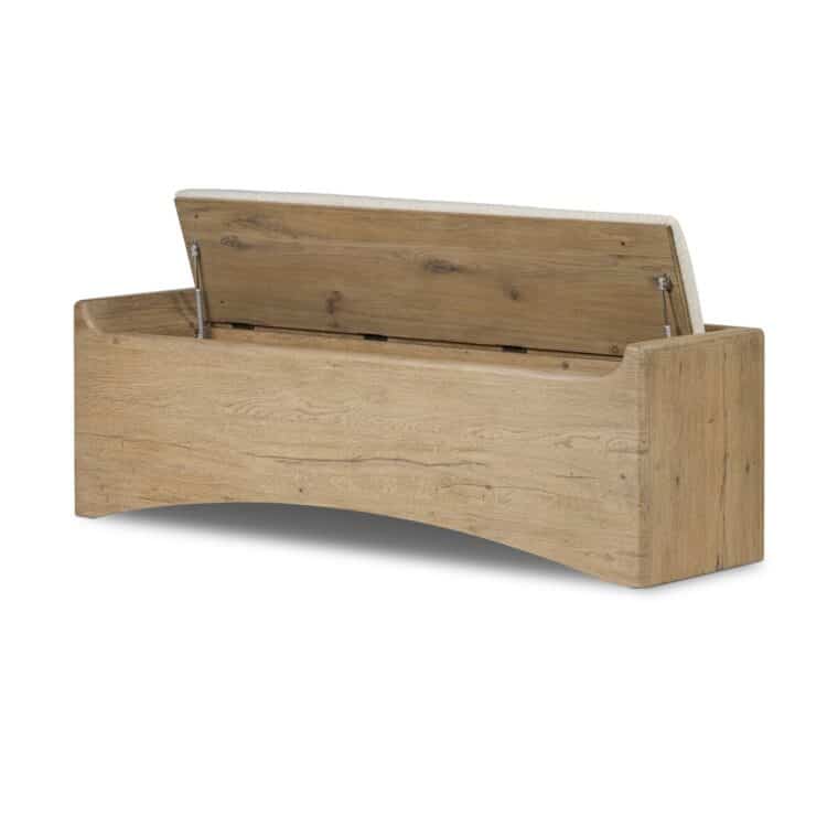Oak Storage Bench with Upholstered Lift Up Top - Image 4
