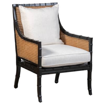 Beau Black Mahogany and Caned Arm Chair