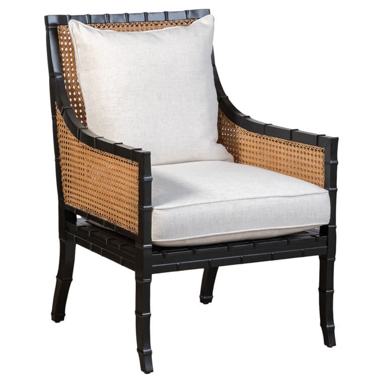 Beau Black Mahogany and Caned Arm Chair