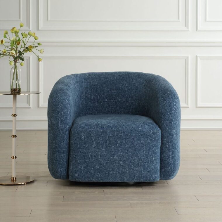Blueberry Chenille Swivel Barrel Style Chair - Image 9