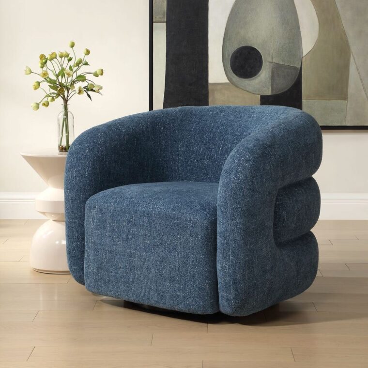 Blueberry Chenille Swivel Barrel Style Chair - Image 11