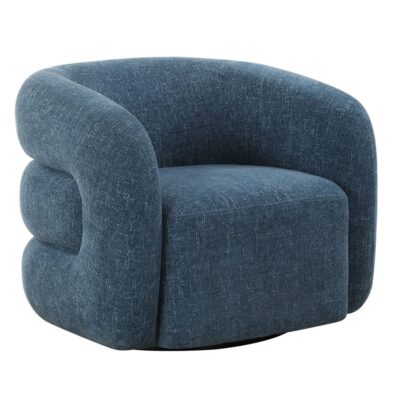 Blueberry Chenille Swivel Barrel Style Chair