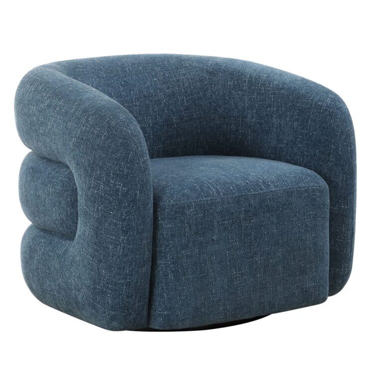 Blueberry Chenille Swivel Barrel Style Chair
