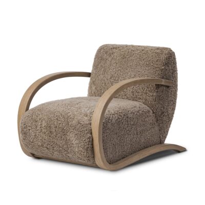 Low Slung Shearling Chair with Bent Wood Frame