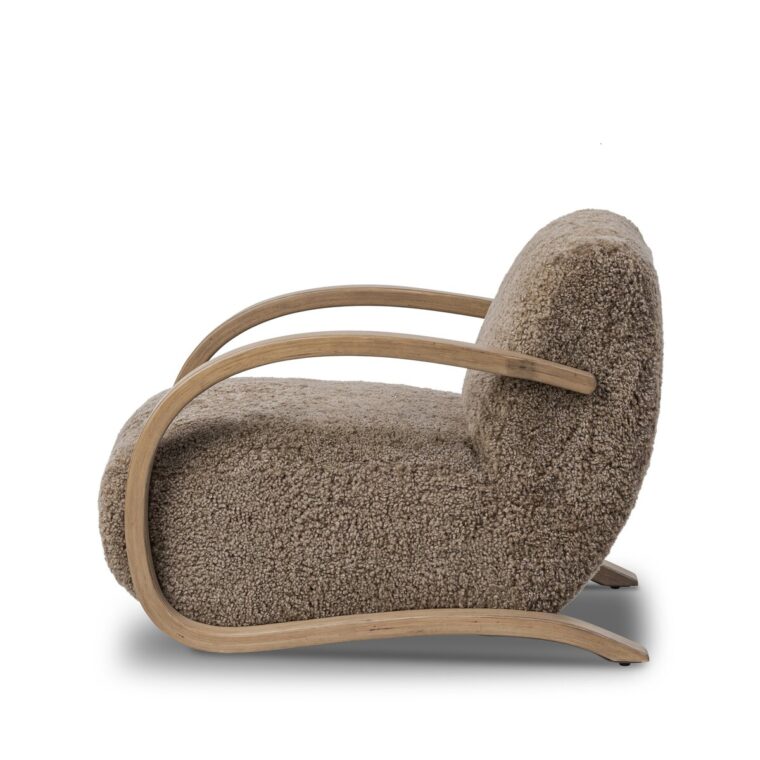 Low Slung Shearling Chair with Bent Wood Frame - Image 4