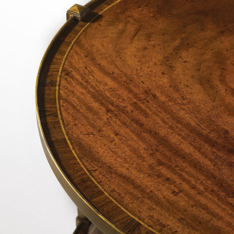 Round Mahogany Inlaid Table with Casters - Image 2
