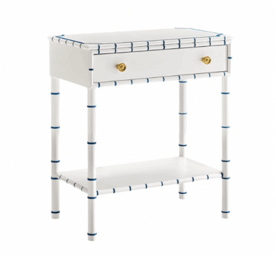White Side Table with Blue Accents