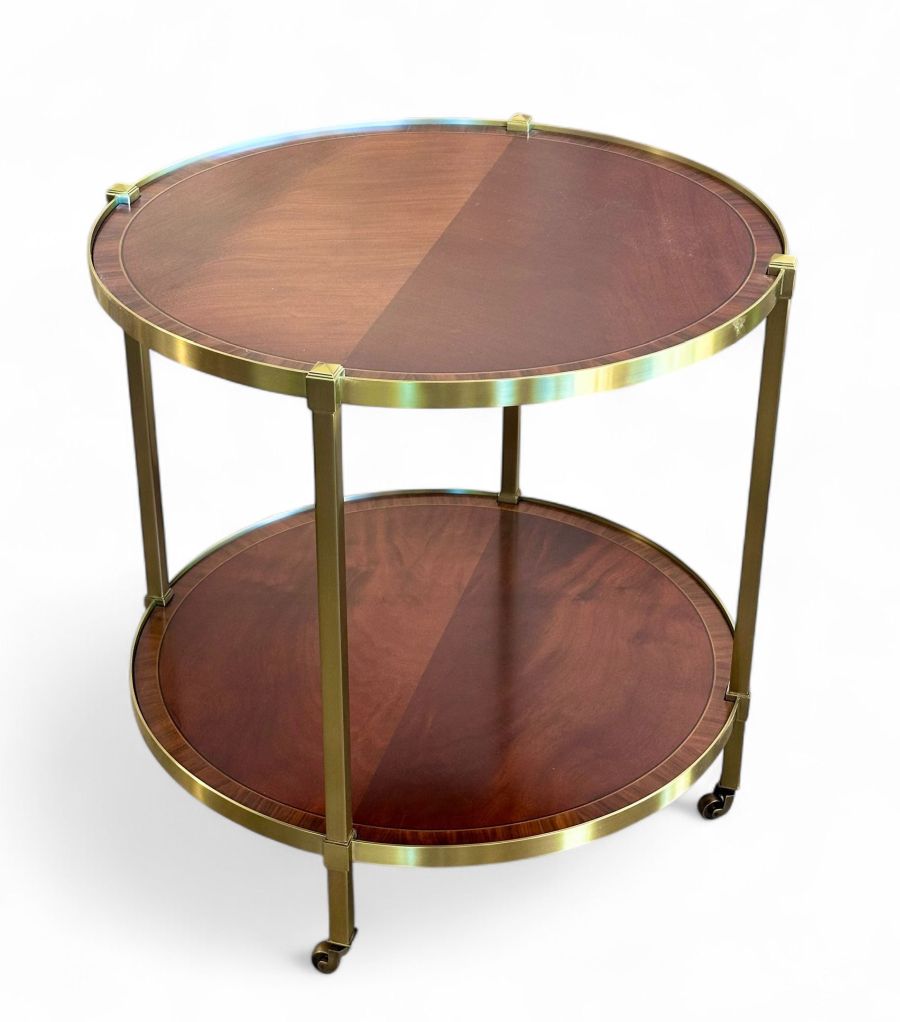 Round Mahogany Inlaid Table with Casters - Image 3