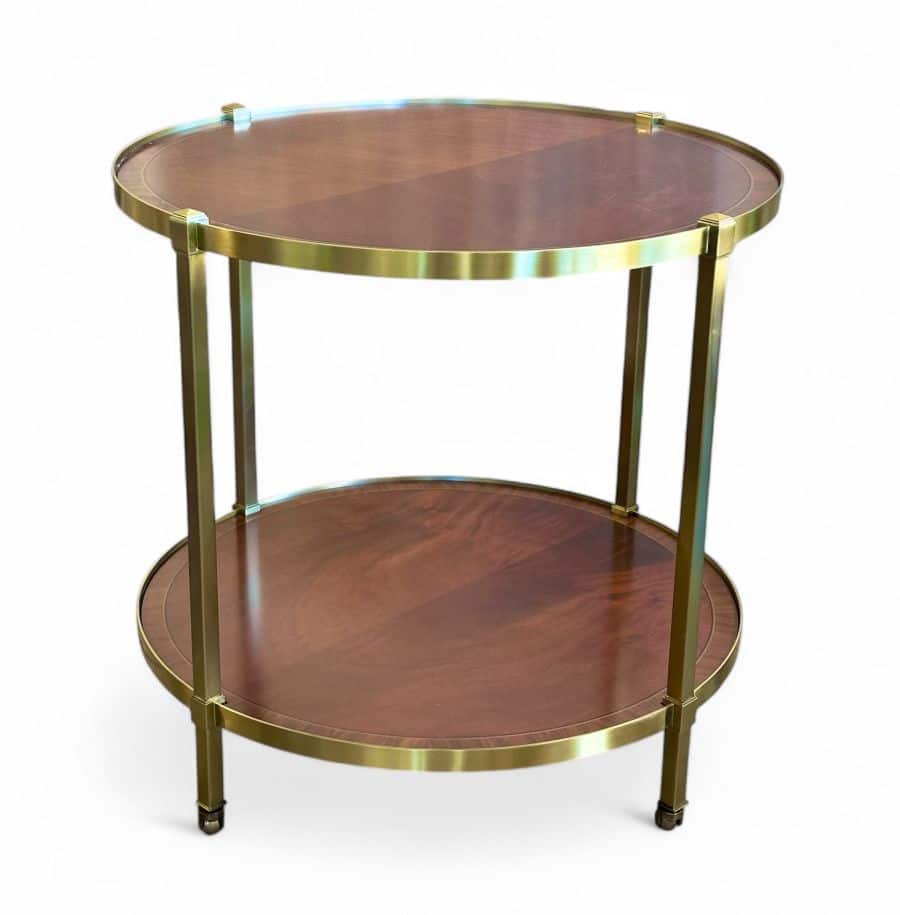 Round Mahogany Inlaid Table with Casters - Image 2