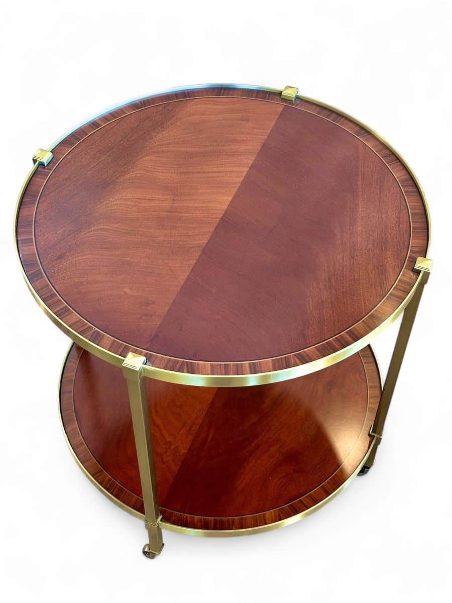 Round Mahogany Inlaid Table with Casters - Image 4