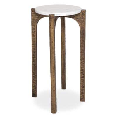 Marble Top Drinks Table with Antiqued Brass Base