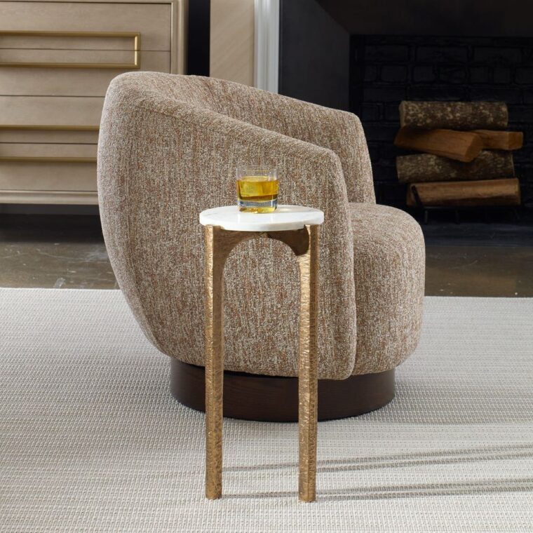 Marble Top Drinks Table with Antiqued Brass Base - Image 7