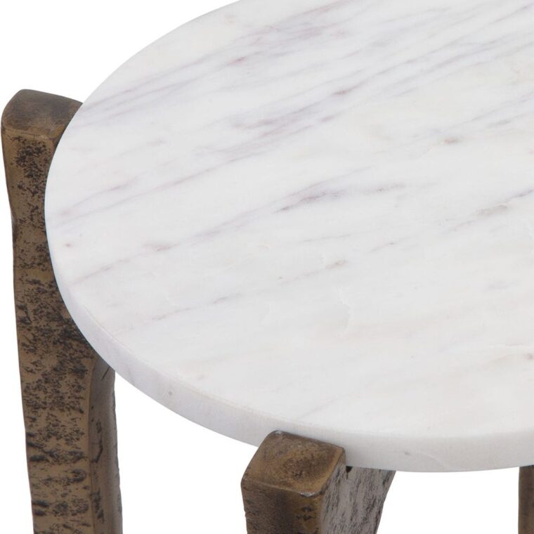 Marble Top Drinks Table with Antiqued Brass Base - Image 4