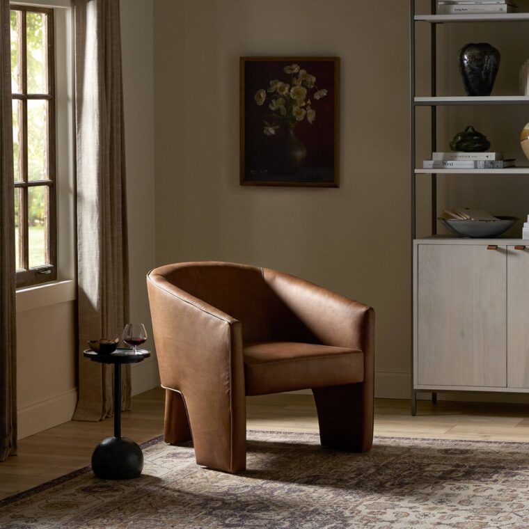Three Legged Italian Leather Arm Chair - Image 23