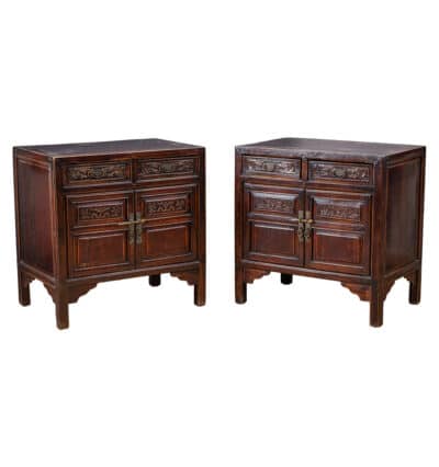 Pair of Vintage Chinese Mid-Century Elm Bedside