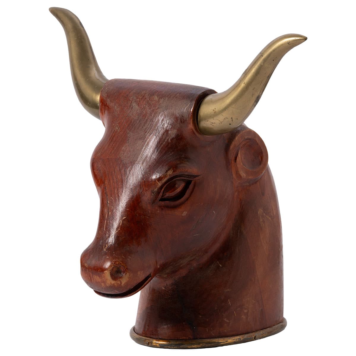 Vintage mid-century wooden bull head sculpture, Spain, circa 1960s.