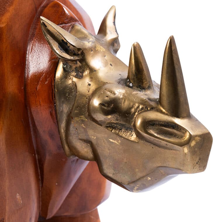 Vintage Spanish Wood Rhino with Brass - Image 5