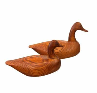 Pair of Vintage Hand Carved Wood Ducks