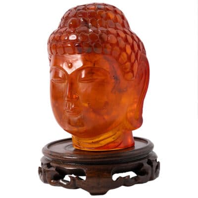 Vintage Faux Amber Carved Buddha Head