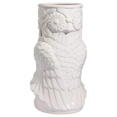 Vintage White Ceramic Round Standing Owl Vase