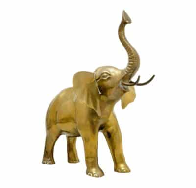Large Vintage Brass Elephant with Raised Trunk