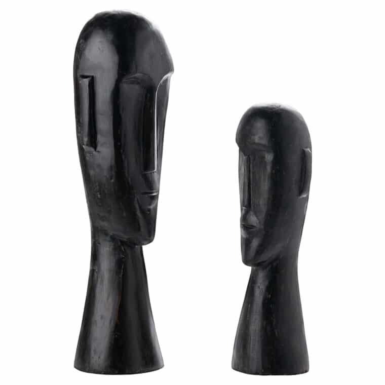 Set of 2 Wood Head Sculptures - Image 2
