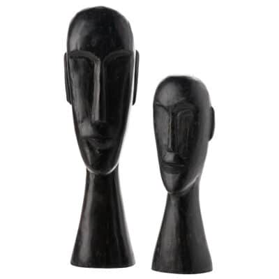 Set of 2 Wood Head Sculptures