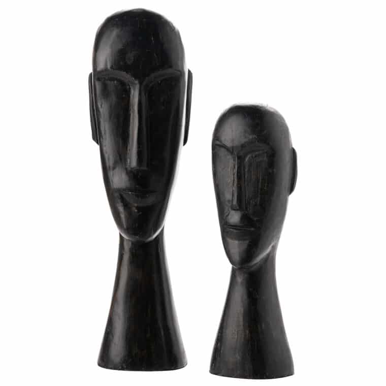 Set of 2 Wood Head Sculptures