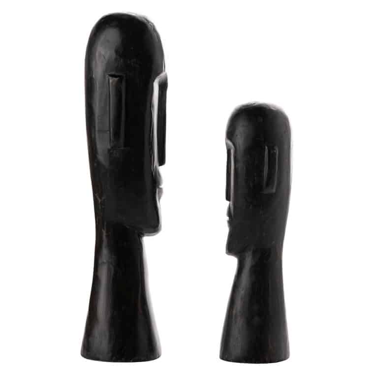 Set of 2 Wood Head Sculptures - Image 3
