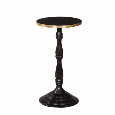 Black Turned Wood Drinks Table with Brass Banding