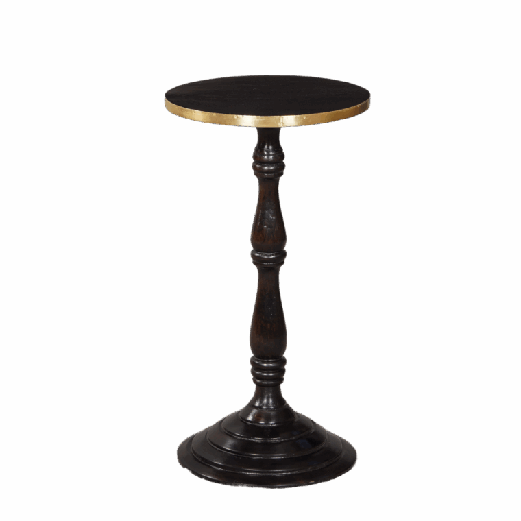 Black Turned Wood Drinks Table with Brass Banding