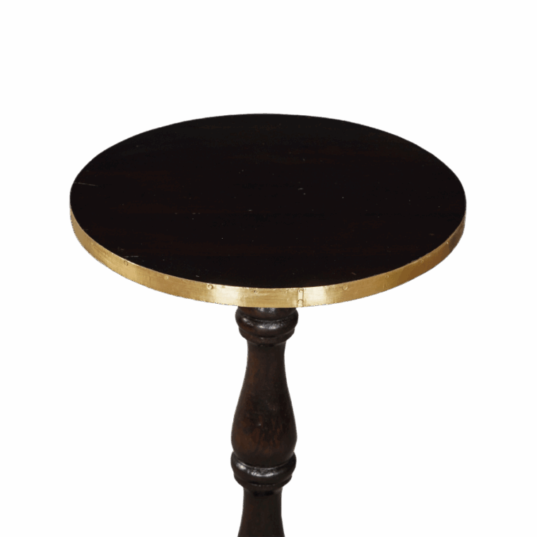 Black Turned Wood Drinks Table with Brass Banding - Image 3
