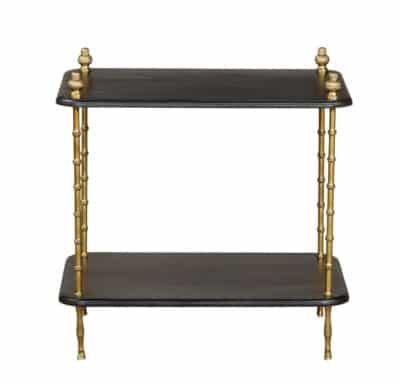 Faux Bamboo Brass and Wood Two Tier Side Table
