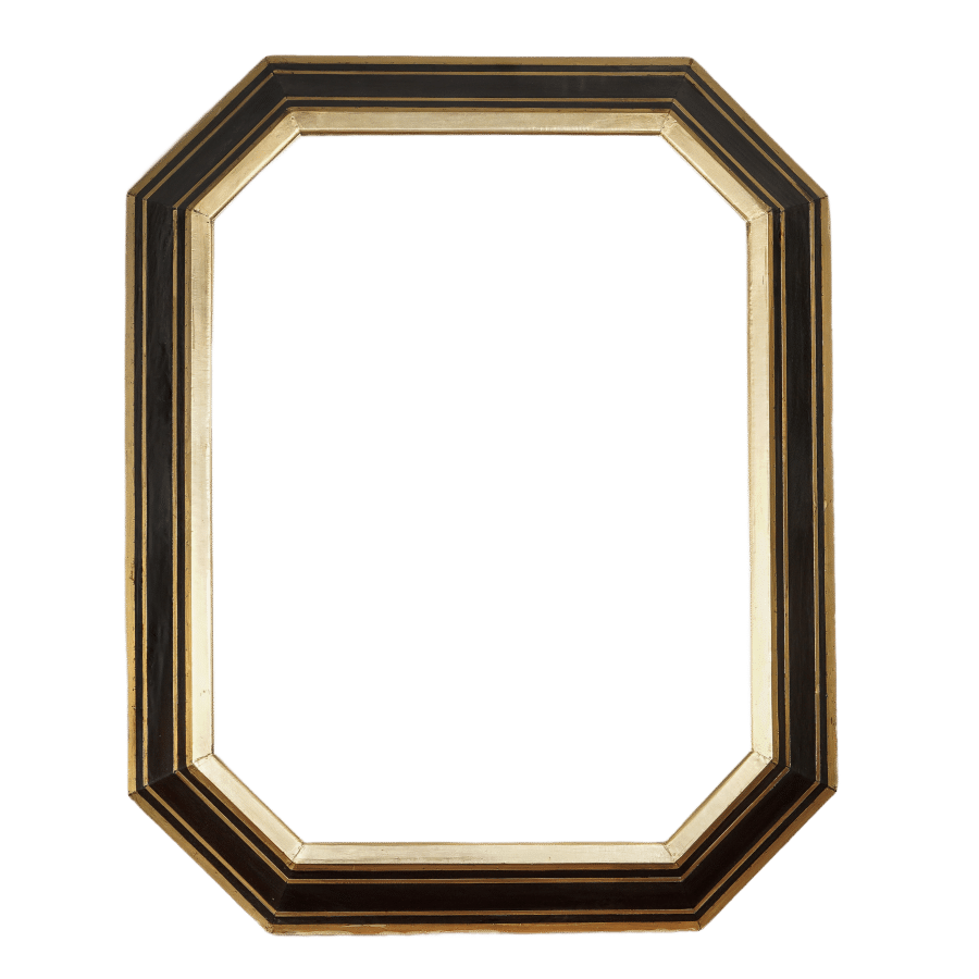 Clipped Corner Ebonized and Brass Inlaid Mirror