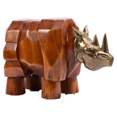 Vintage Spanish Wood Rhino with Brass