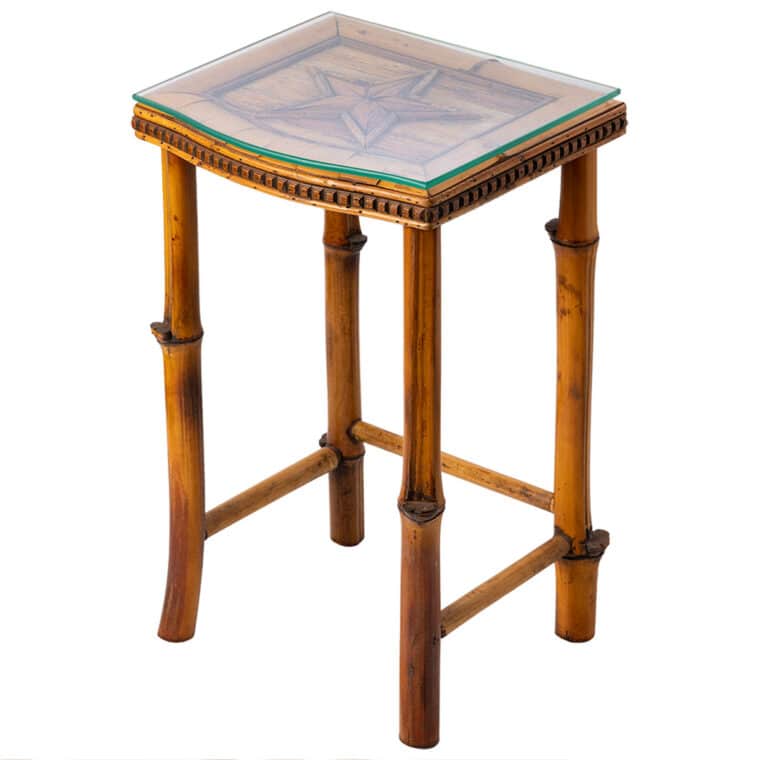 Vintage Bamboo Inlaid Star Drinks Table - Image 4