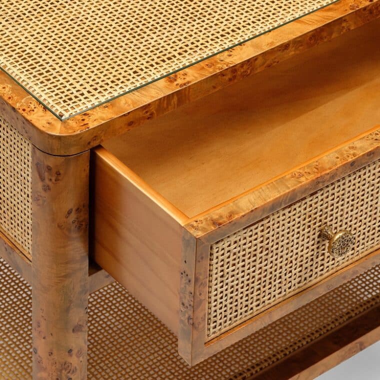 Poplar Burl and Natural Cane Nightstands - Image 8