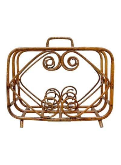 Vintage Bamboo Magazine Rack with Swirl Rattan Details