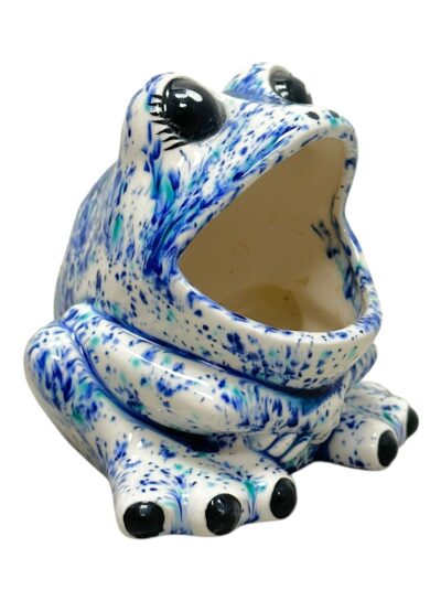 Vintage Ceramic Blue Speckled Frog Cachepot