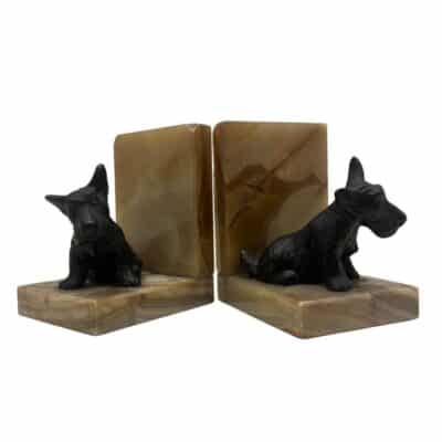 Cast Iron and Onyx Scottie Dog Bookends