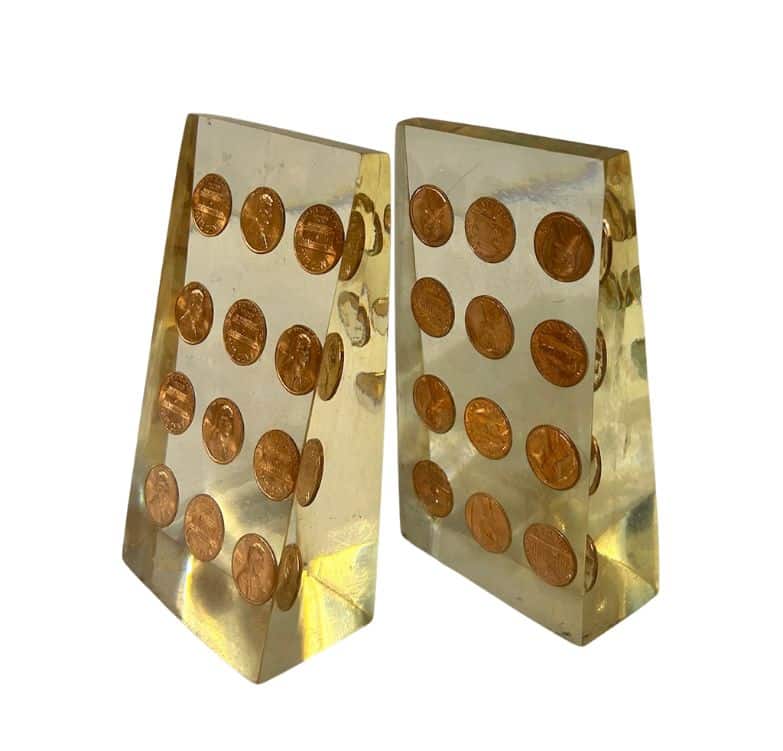 Pair of Vintage Acrylic Penny Bookends - Image 2